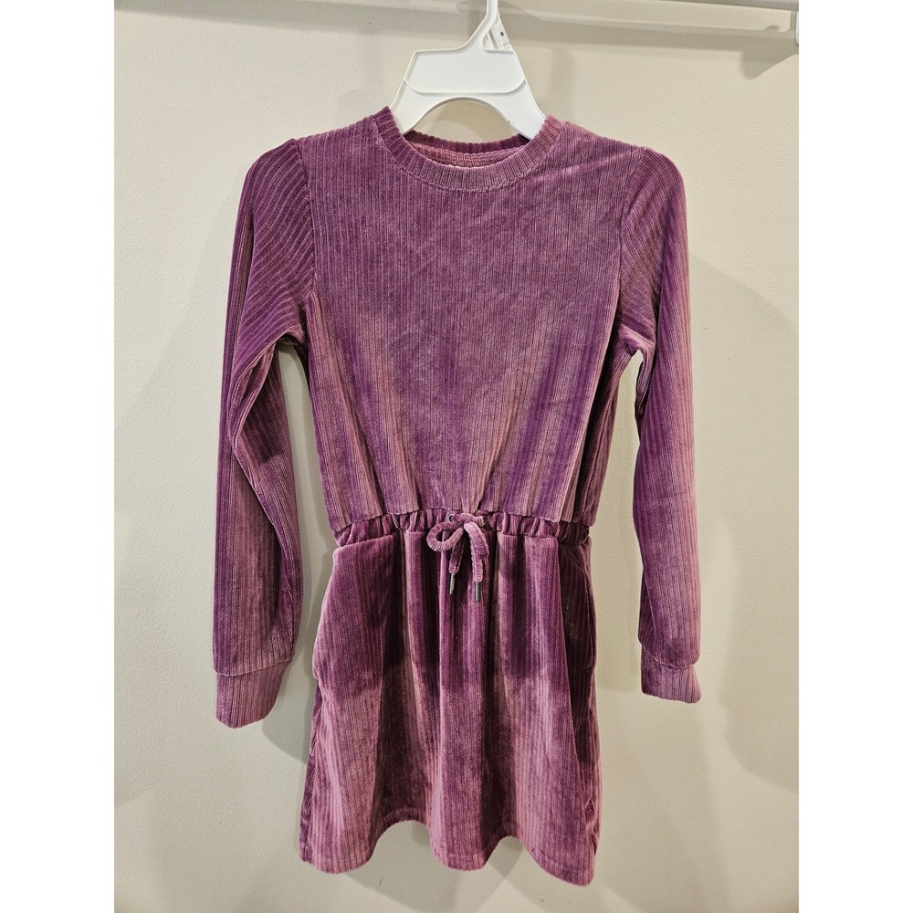 Freely Girls Ribbed Velvet Long Sleeve Dress Purple with‎ Pockets Girl Small 6/7